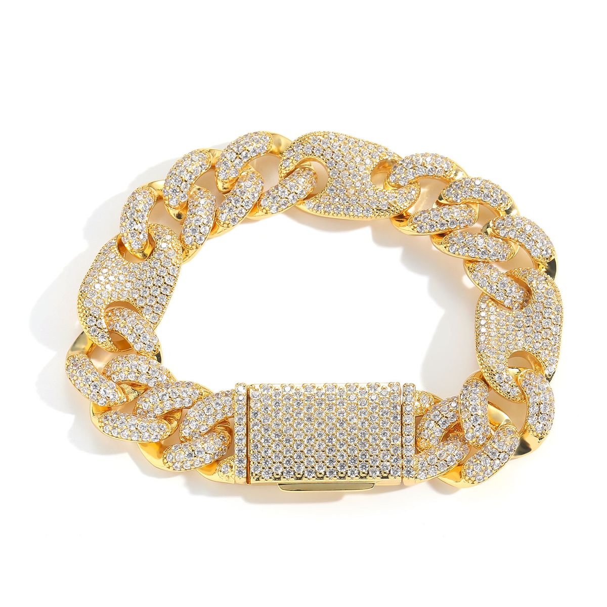 Unisex Hip Hop Zircon Bracelet 15mm Three To One Pig Nose Bubble Cuban Chain Trendy Men's Accessories_ipsvogv.com