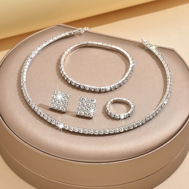 Women’s Jewelry Set Fashion New Fashion Full Diamond Necklace Bracelet Earrings Ring Versatile Bride Wedding Jewelry Set_ipsvogv.com