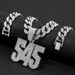Hip Hop Overall Version Digital Cuban Chain Necklace Men's Fashion Rhinestone Number 545 Pendant Accessory_ipsvogv.com