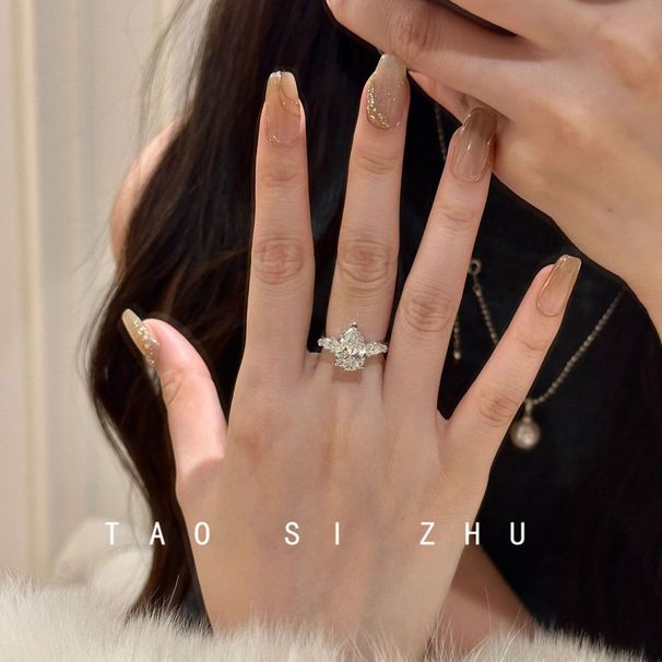 Glacier Love "high-end, Light Luxury, Clear And Cool, Water Droplet Zircon Pigeon Egg With Adjustable Opening Ring_ipsvogv.com