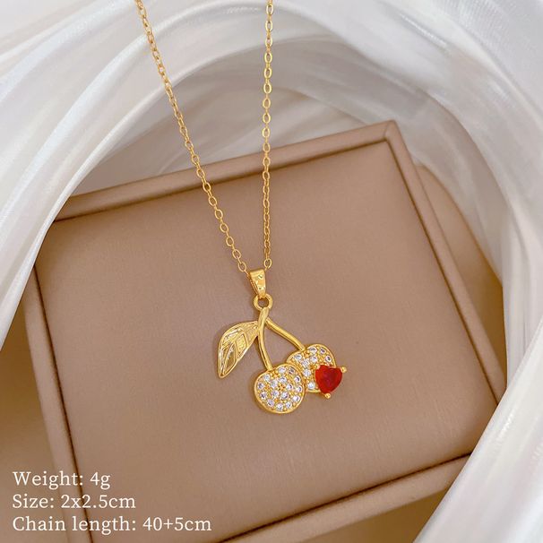 【 】 Red Cherry Light Luxury Charm Gorgeous Full Diamond Necklace Women's Versatile Clavicle Titanium Steel Chain_ipsvogv.com