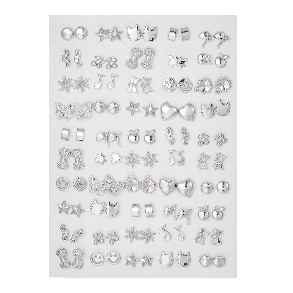 50 Pairs Of Korean Style Small Geometric Earrings Simple Set Plastic Earrings For Women With Diamond Small Earrings_ipsvogv.com
