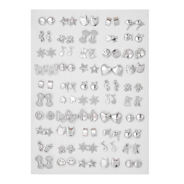 50 Pairs Of Korean Style Small Geometric Earrings Simple Set Plastic Earrings For Women With Diamond Small Earrings_ipsvogv.com