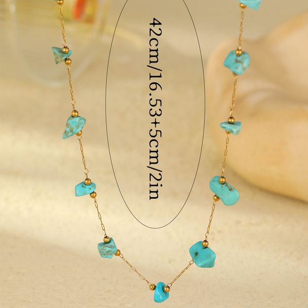 Bohemian Style Blue Turquoise Real Gold Stainless Steel Necklace Hot Selling Accessory_ipsvogv.com