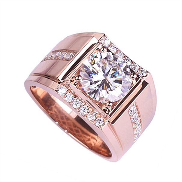 High Carbon Zircon Diamond Mosonite Men's Rose Color Gold Wide And Thick Edition Ring_ipsvogv.com
