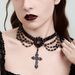 Dark Gothic Style Cross Pendant Necklace, Women's Multi-layer Beaded Tassel Collarbone Collar_ipsvogv.com