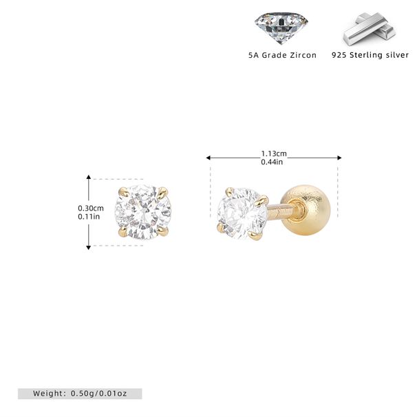 Women's Jewelry S925 Sterling Silver Screw Earrings With Four Claws And Zircon Earrings Classic Versatile Jewelry Fashionable And Simple Female_ipsvogv.com