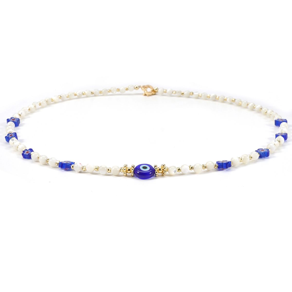 4mm Round Beads Shell Thousand Flower Glass Devil Eye OT Buckle Necklace Clavicle Chain Female_ipsvogv.com