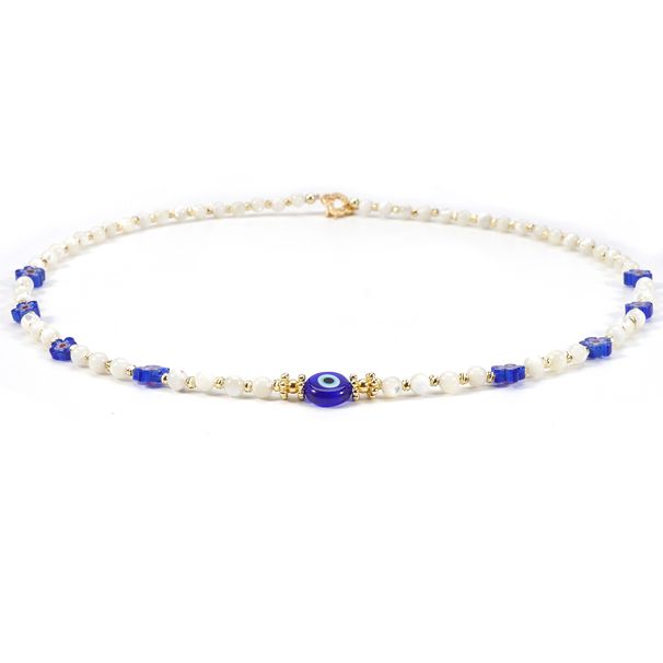 4mm Round Beads Shell Thousand Flower Glass Devil Eye OT Buckle Necklace Clavicle Chain Female_ipsvogv.com