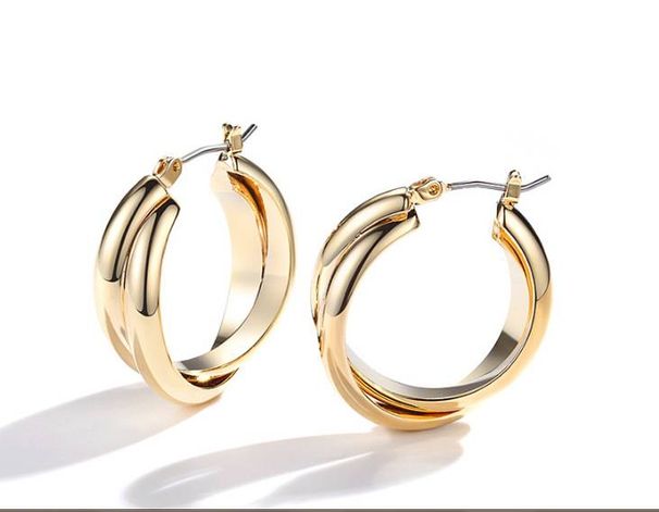 Women's Jewelry Temperament Double Ring Smooth Geometric Cloisonne Gold Small Independent Packaging Pure Ear Clip Exquisite_ipsvogv.com