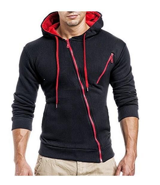 Men's Clothing Autumn and Winter New Classic Oblique Zipper Hooded Men's Casual Slim Sweater Jacket W01_ipsvogv.com