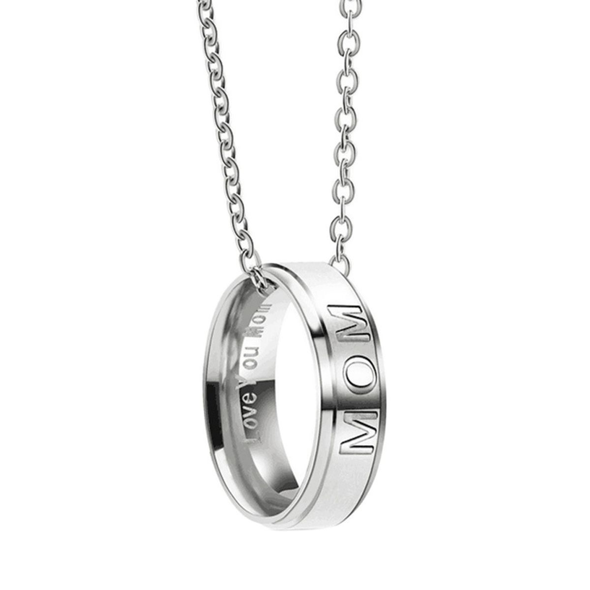 Shuosbai DAD MOM Carved Letters Titanium Steel Ring Necklace Pendant Mother Father Day Gift For Evening Party_ipsvogv.com