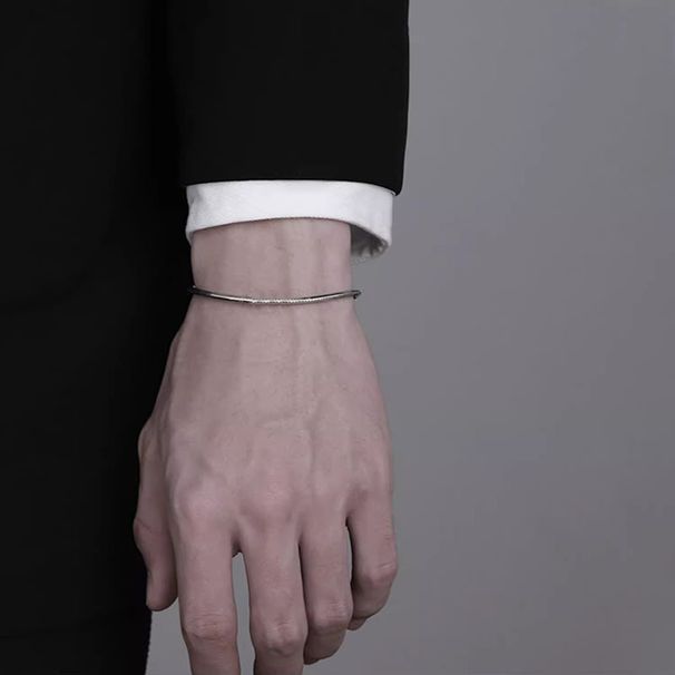 S Pure Silver Octagonal Snake Bone Bracelet INS Trend Hip-Hop Personality Minimalist Cold Style Simple High-End Men's_ipsvogv.com
