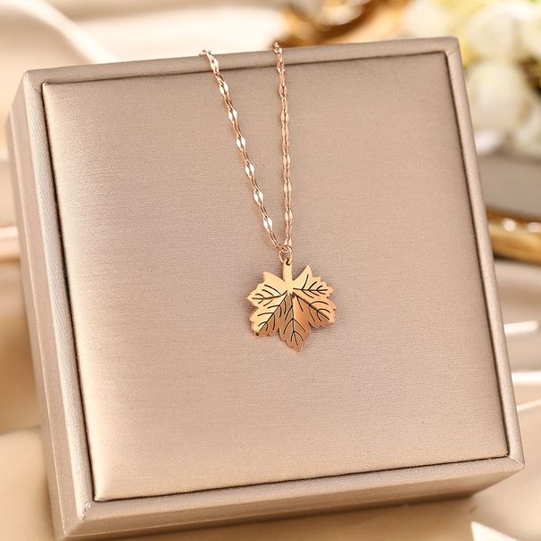 Fashionable Titanium Steel Ear Buckle Female Long Style Hollow One Leaf Wealthy Eardrop Plated Rose Gold Earrings Small_ipsvogv.com