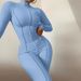 European and American new women's fashion high collar tight high waist casual solid color sports jumpsuit for women_ipsvogv.com