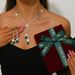 Women’s Jewelry Set Fashion Court Medieval Style Green Zircon Necklace Earrings Set Short Clavicle Chain Female Ins Dress Accessories_ipsvogv.com