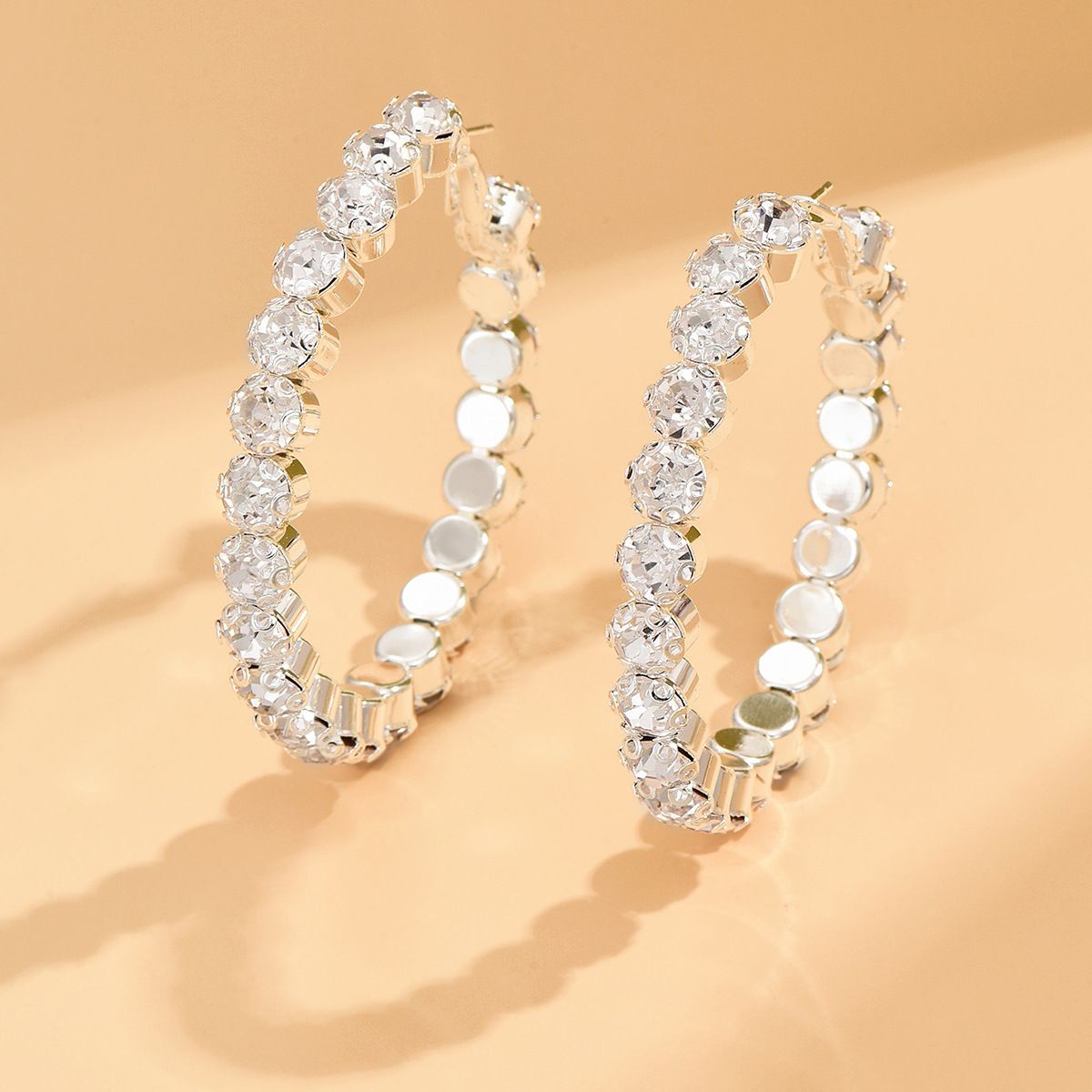Women’s Jewelry Set Fashion Hot Selling Fashion Earrings Silver Shiny Hoop Women's Silver Water Diamond Large Earrings_ipsvogv.com