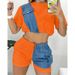 Women's Wholesale New Model Summer Imitation Denim Splicing Short Casual Suit_ipsvogv.com
