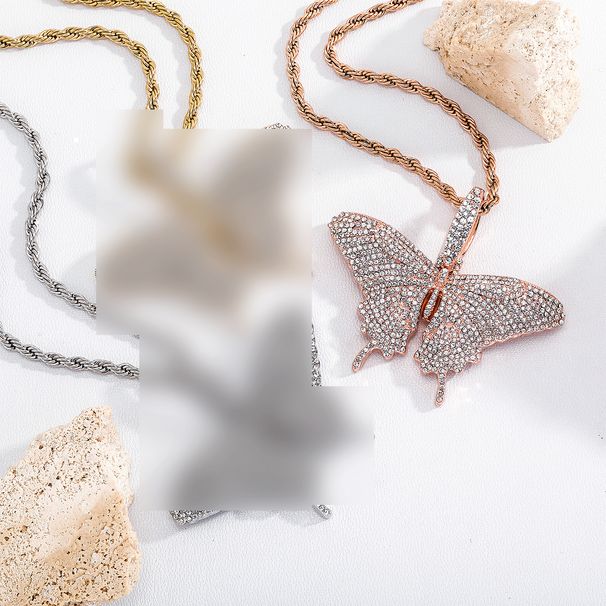 INS Style Bling Super Flash Alloy Full Diamond Butterfly Pendant High End Women's Necklace _ipsvogv.com