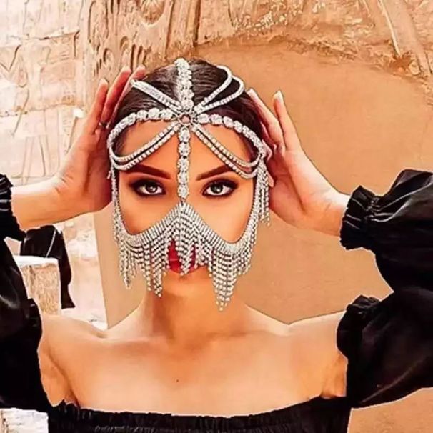 Shiny Rhinestone Retro Tassel Headdress Hair Accessories Fashion Diamond Mask Jewelry_ipsvogv.com