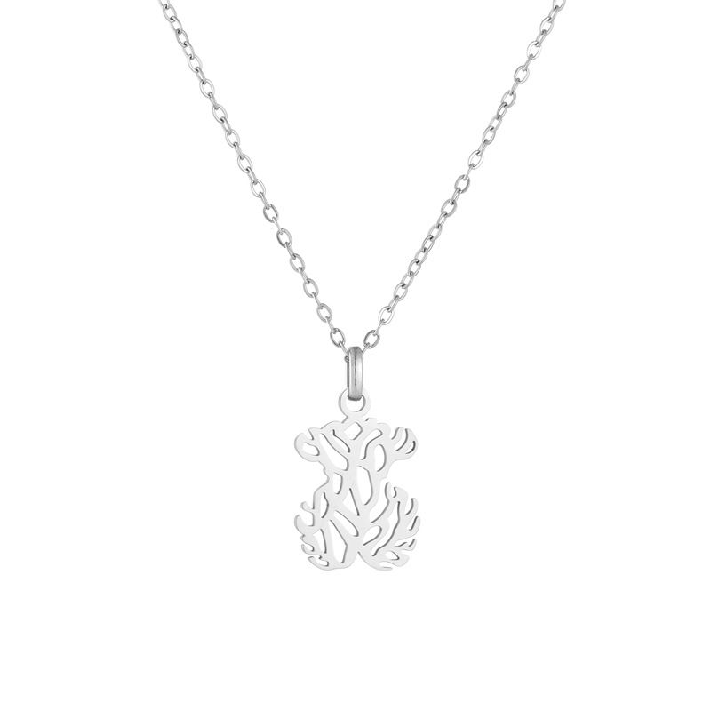 Bear Family 304 Stainless Steel Set Necklace Flat Polished Women's Bear Earrings Jewelry_ipsvogv.com