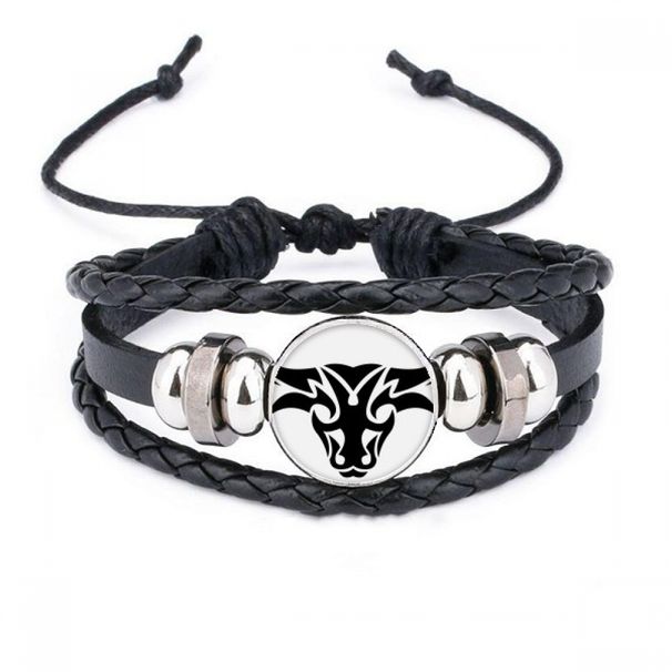 Constellation taurus zodiac symbol bracelet braided leather woven wristband_ipsvogv.com