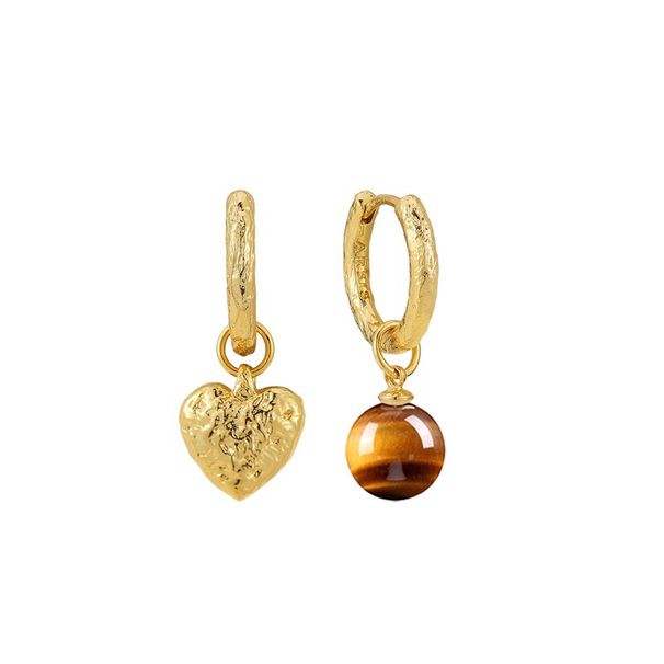 Women's Jewelry Maillard Style Retro Asymmetrical Heart Earrings Light Luxury High End Design Temperament Tiger Eye Stone Earrings_ipsvogv.com