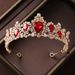 Crown headdress three piece set high end atmospheric red diamond birthday crown necklace earrings bride wedding dress evening dress jewelry_ipsvogv.com