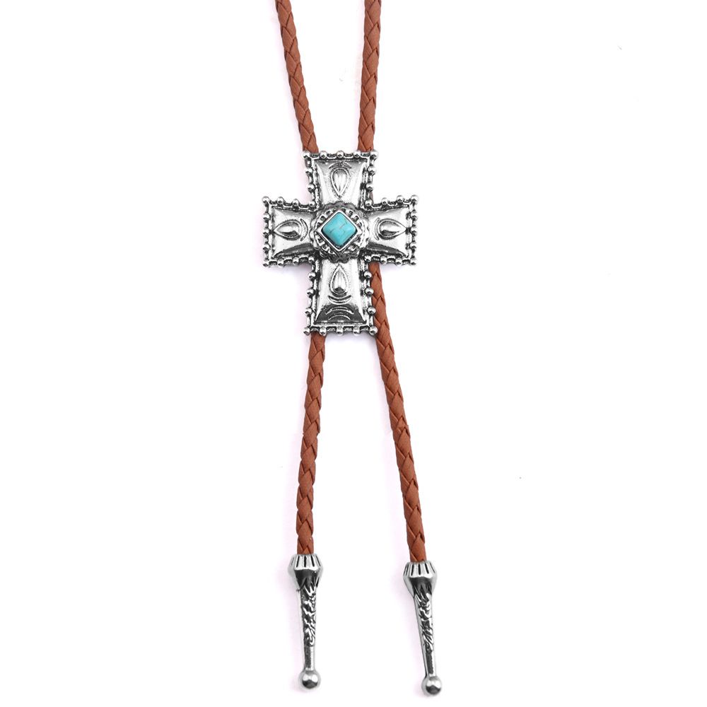 Men's Jewelry Punk Denim Bolo Tie Fashion Tie Cross Turquoise Sweater Chain Rope Alloy Pendant Necklace_ipsvogv.com