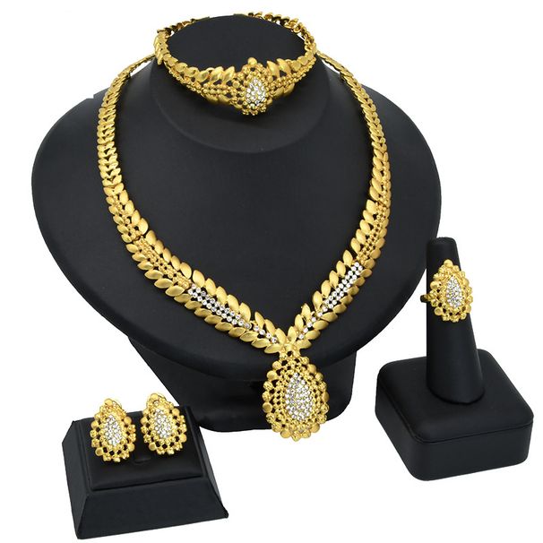 Gold jewelry set bridal necklace bracelet Earrings ring_ipsvogv.com