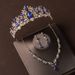 Crown headdress three piece set atmospheric champagne blue diamond birthday crown necklace earrings bride wedding dress evening dress jewelry_ipsvogv.com