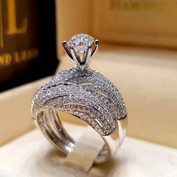 Unisex Jewelry Fashion hot selling full diamond double layer simulated diamond ring female new silver plated engagement ring female_ipsvogv.com