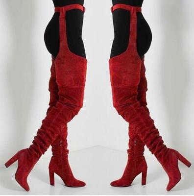 Women's Shoes style solid color suede fashion pointed toe personality thick heel over the knee and waist sexy boots women's fashion boots_ipsvogv.com