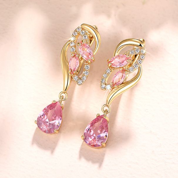 Cao Shitemu Waterdrop Shaped Pink With Birthstone, High Grade And Light Luxury Earrings, Design Earrings_ipsvogv.com