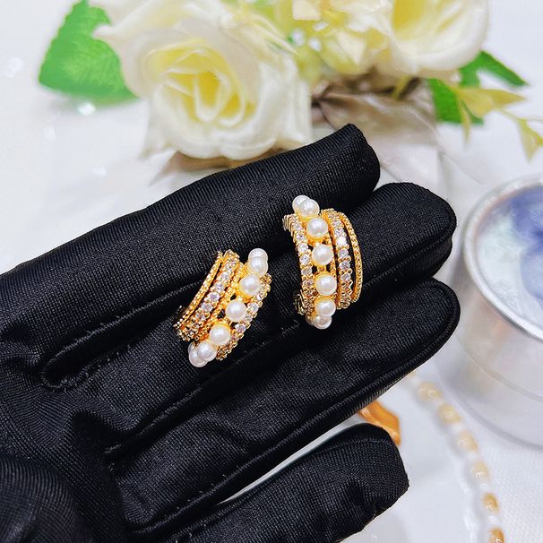Women's Jewelry Multi Layer Pearl Zircon Earrings Light Luxury Design High End Earrings Temperament Earrings_ipsvogv.com