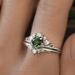 Flower Silver Inlaid With Green Zircon Tree Branch Crown Pair Ring Female Jewelry_ipsvogv.com