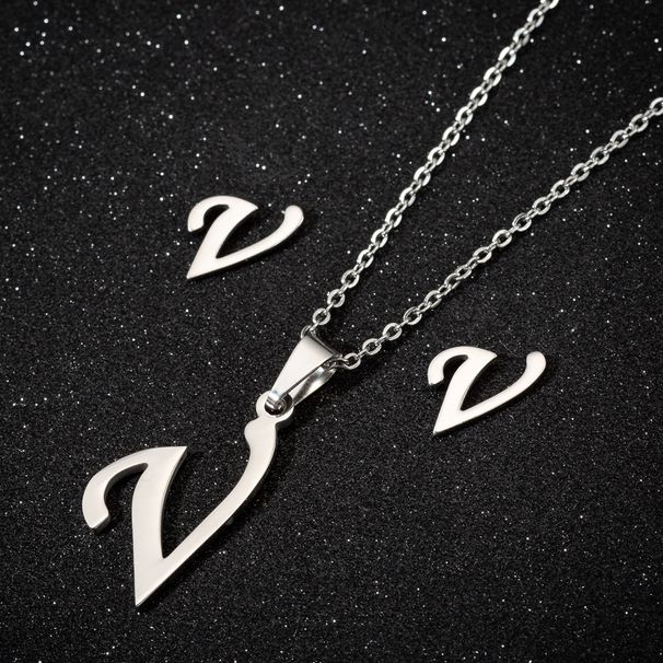 Stainless steel 26 letter pendant necklace set new earrings ladies letter necklace niche accessories_ipsvogv.com