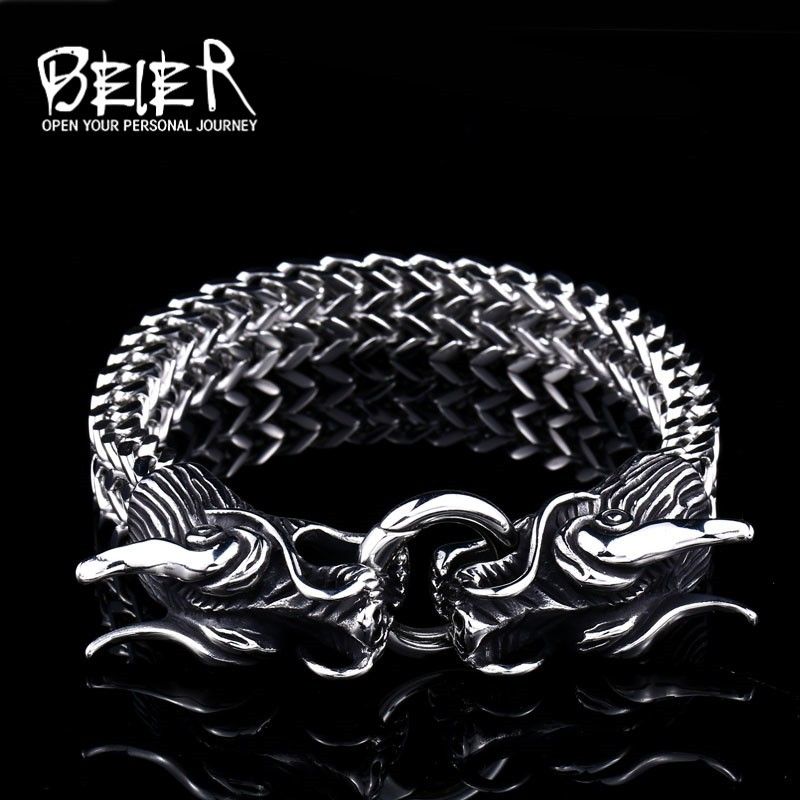 Trendy Fashionable Stainless Double Dragon Head Bracelet For Men, Titanium Steel Personalized And Domineering Cast_ipsvogv.com