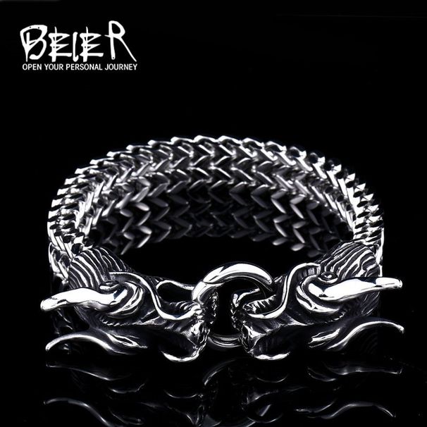 Trendy Fashionable Stainless Double Dragon Head Bracelet For Men, Titanium Steel Personalized And Domineering Cast_ipsvogv.com