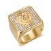 New Hip-Hop Jewelry Titanium Steel Gold-Plated Full Diamond Dominant Lion Head Men's Ring_ipsvogv.com