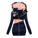 Women's Clothing women's sweatshirt zipper color matching print hooded long sleeved jacket_ipsvogv.com