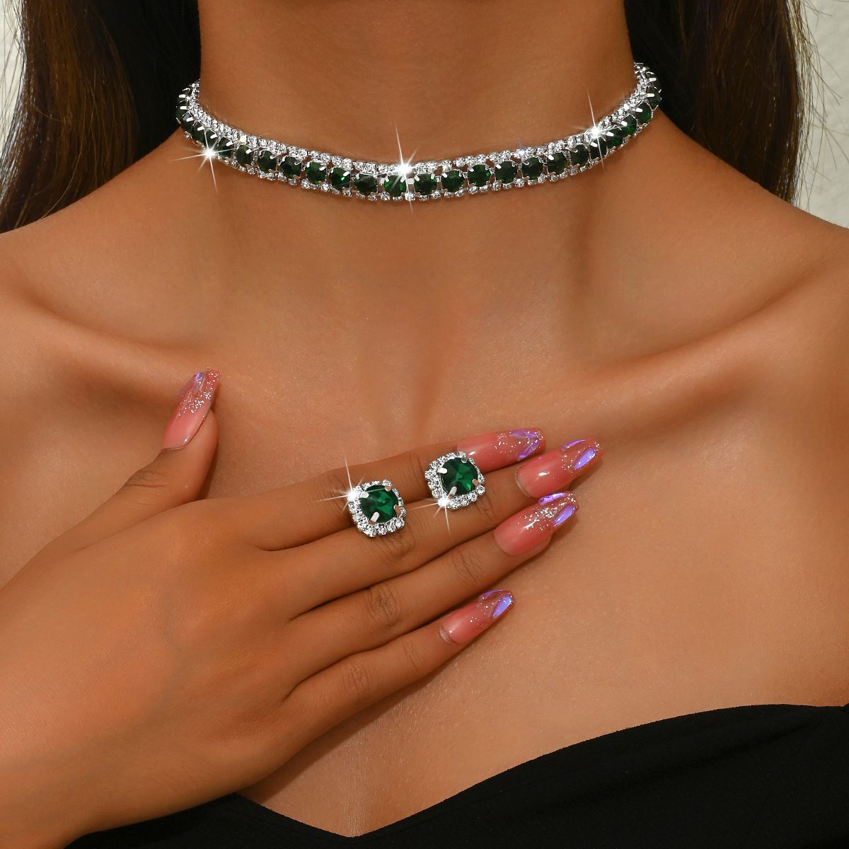 Women’s Jewelry Set Fashion High Quality Sparkling Crystal Necklace Earrings Set Rhinestone Necklace Earrings Dance Performance Accessories_ipsvogv.com