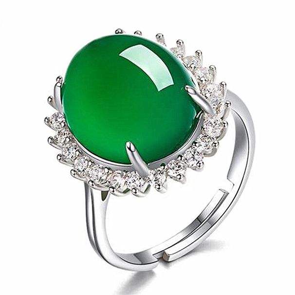 Natural Burmese Old Mine Chalcedony Silver-Plated Green Ethnic Style Open Ring Gift For Her_ipsvogv.com