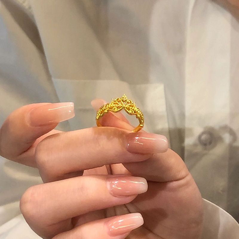 French Gold Small Diamonds Crown Women's Liht Luxury Instaram Princess Rin, Unique Zircon Adjustable Index Finer_ipsvogv.com