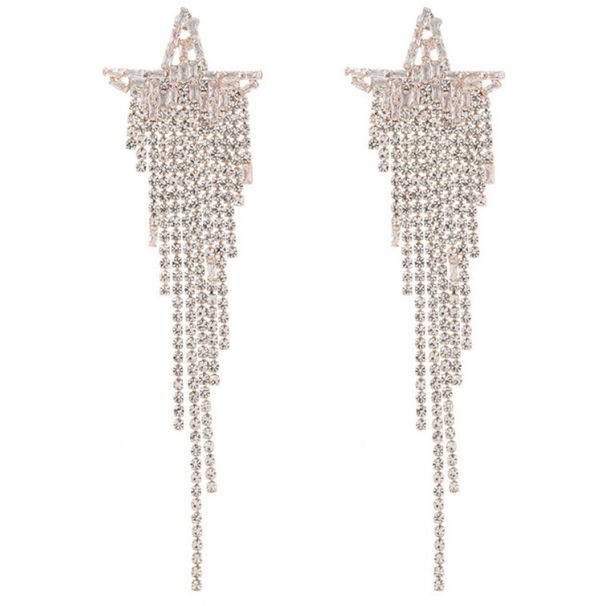 Full Diamond Five-pointed Star Tassel Earrings Women's Super Flash Party Zircon Earrings Modified Face Exaggerated Earrings_ipsvogv.com