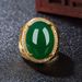 Trendy Live Streaming Gold-Plated Bold Adjustable Green Hetian Jade Cabochon Ring_ipsvogv.com