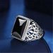 Tree Of Life Hollow Square Black Zircon Agate Adjustable Obsidian Chalcedony Men's Ring_ipsvogv.com