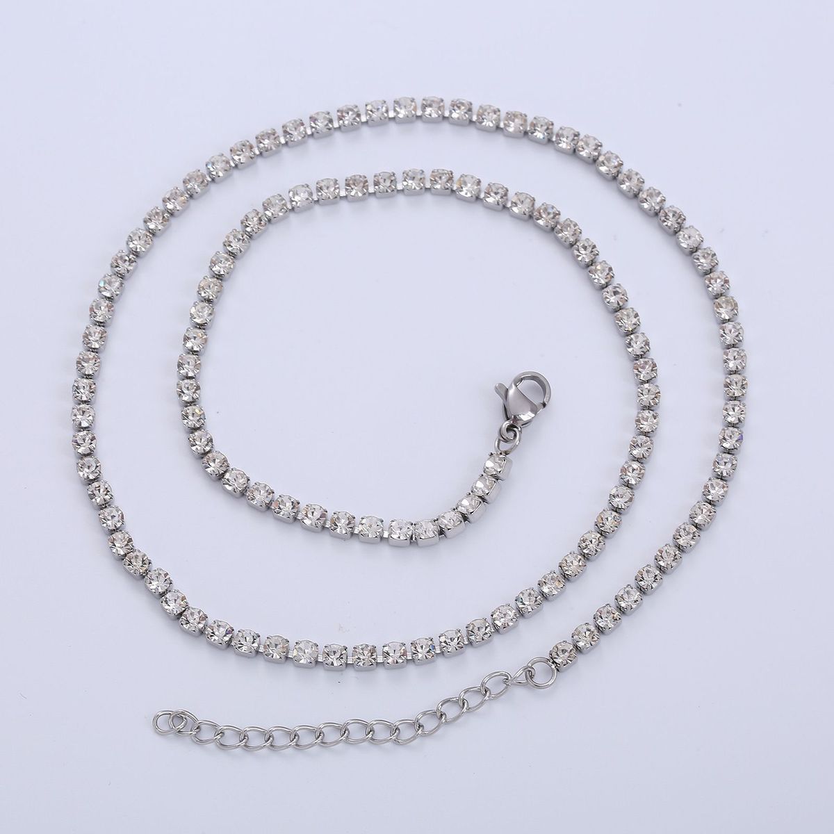 AML Women's Hip Hop Stainless Steel 3mm 4mm White Diamond Tennis Necklace_ipsvogv.com