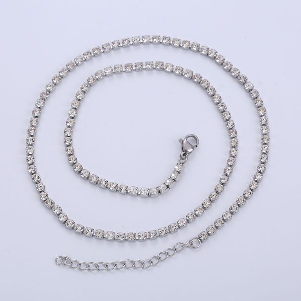 AML Women's Hip Hop Stainless Steel 3mm 4mm White Diamond Tennis Necklace_ipsvogv.com