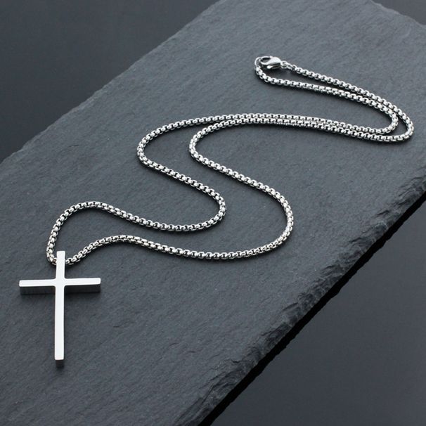 INS Internet Celebrity Style Simple Titanium Steel Cross Necklace Glossy Niche Personality Men And Women Wear Stainless Steel Sweater Chain_ipsvogv.com